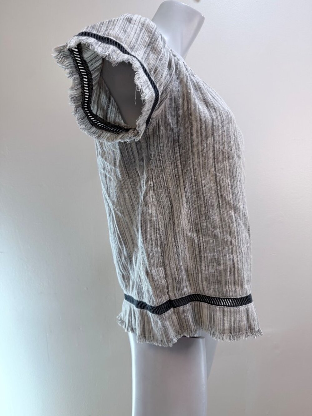 Crochet Boho Off The Shoulder Ladder Lace Fray Edge Top Grey Large - Picture 6 of 8